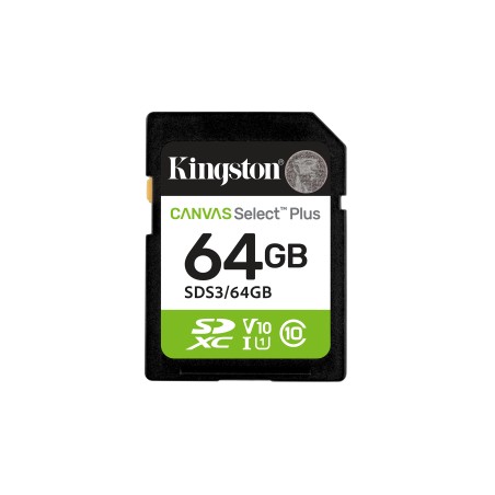 Kingston Technology 64GB SDXC Canvas Select Plus Gen 3 - Fast 100MB/s C10 UHS-I U1 V10 for High-Quality Storage Solutions
